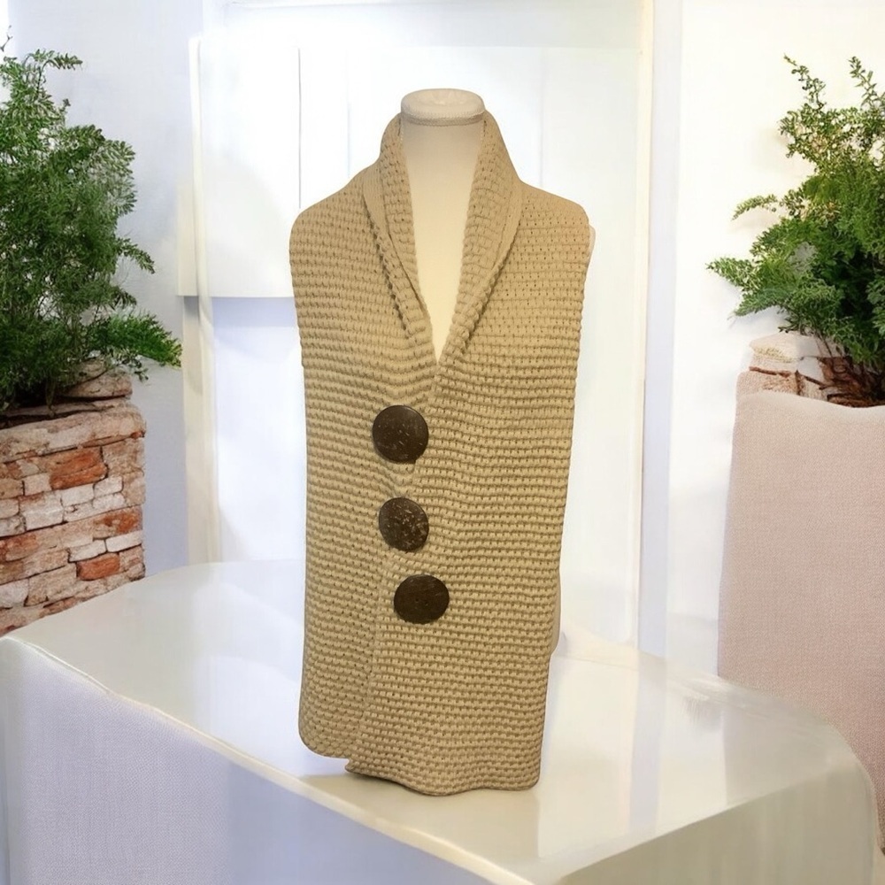 ARTIZAN ROBIN BARRE TAN/ BROWN KNIT BIG BUTTONS/ CONVERTIBLE SCARF/ WRAP